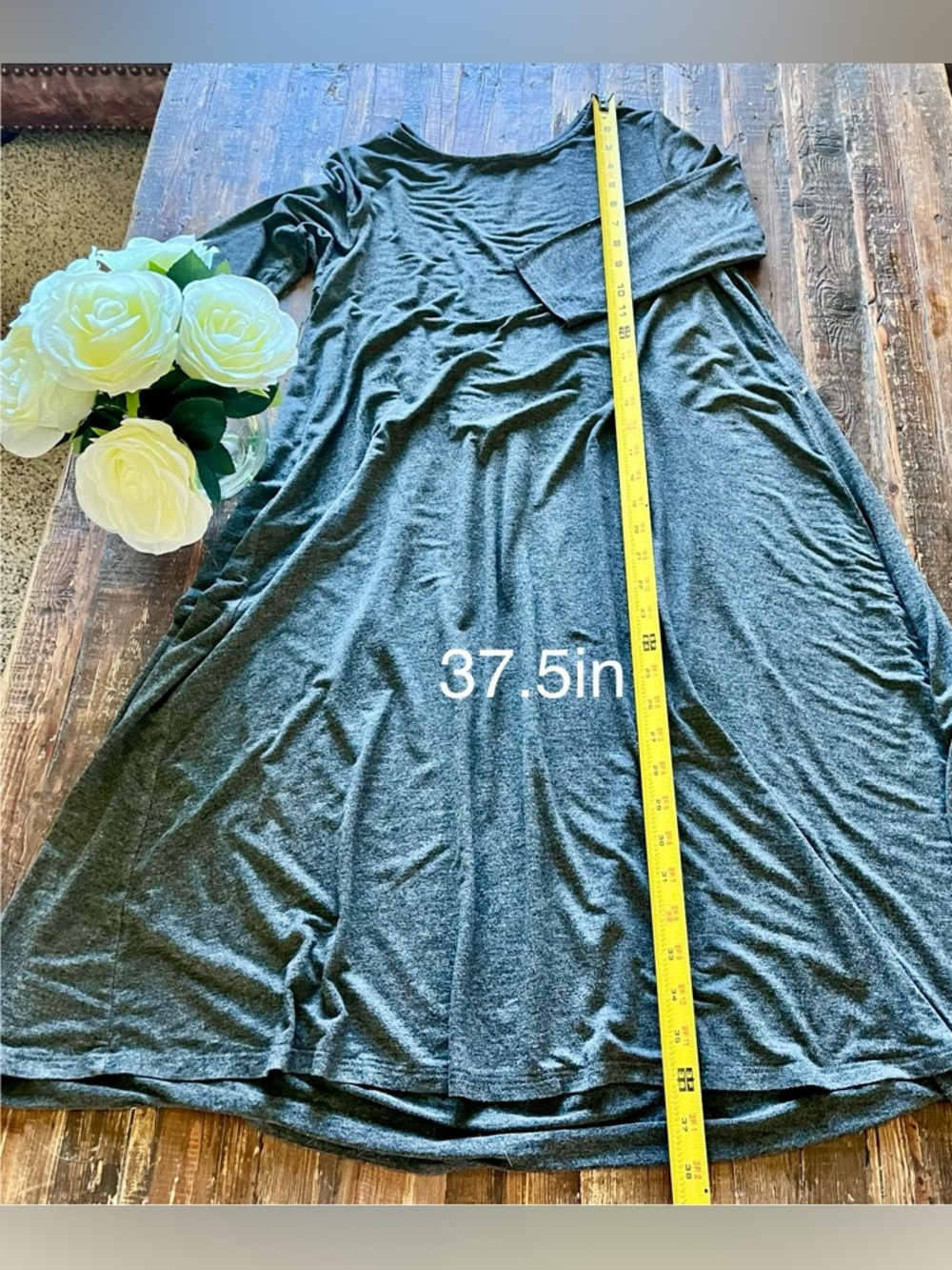 Casual Grey Babydoll midi Dress Sz M - Picture 2 of 10